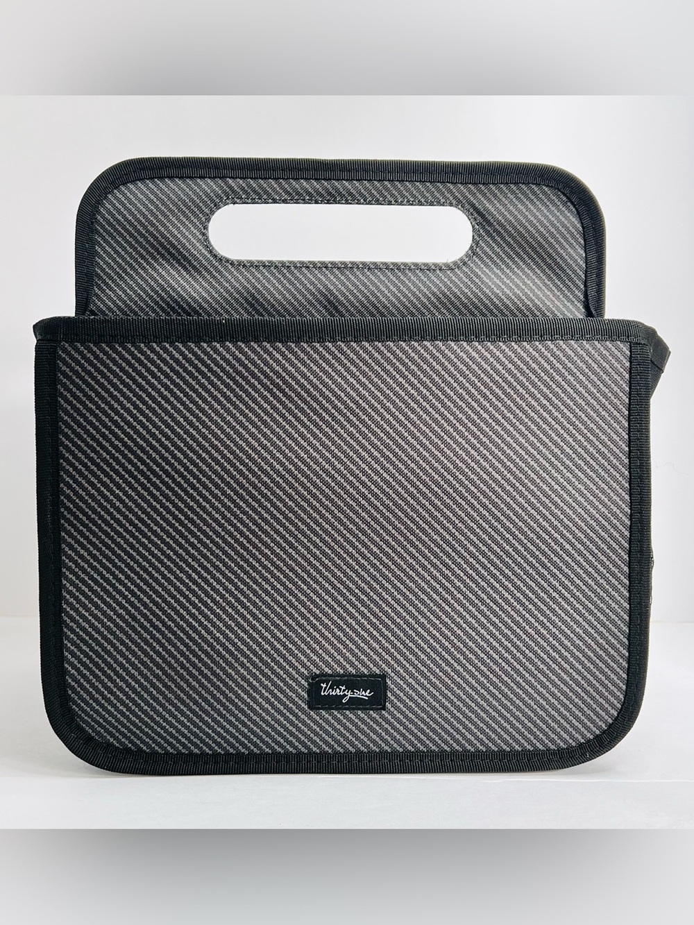 Thirty-One Fold N File Organizer Gray Black Portable Storage Tote Caddy